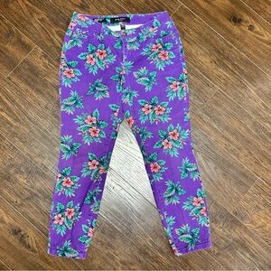 NINE WEST PURPLE FLORAL JEANS CIGARETTE SKINNY FIT SIZE 27/4r